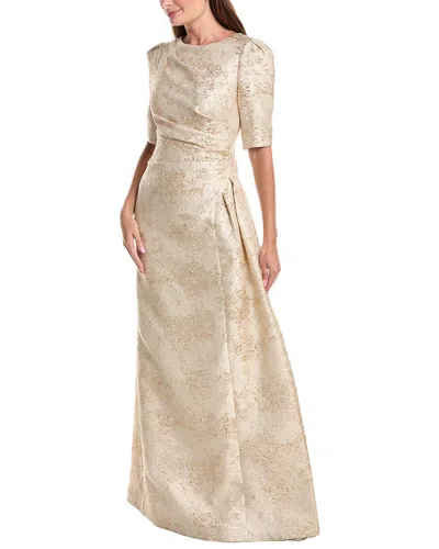 Teri Jon By Rickie Freeman Metallic Jacquard Side Drape Gown In Neutral