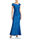 Teri Jon By Rickie Freeman Metallic Jacquard Stretch Gown In Royal Multi