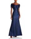 Teri Jon By Rickie Freeman Off-the-shoulder Twist Gown In Sapphire