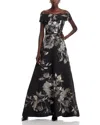 Teri Jon By Rickie Freeman Metallic Off-the-shoulder Gown In Black Metallic