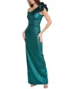 Teri Jon By Rickie Freeman Metallic One-shoulder Gown In Blue