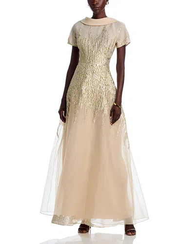 Teri Jon By Rickie Freeman Metallic Organza Gown In Champagne Multi