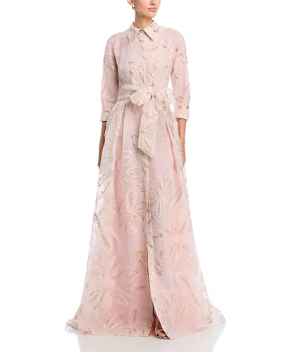 Teri Jon By Rickie Freeman Metallic Organza Shirt Gown In Pink