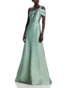 Teri Jon By Rickie Freeman Metallic Textured Gown In Mint Gold