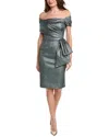 Teri Jon By Rickie Freeman Metallic Wrap Bodice Sheath Dress In Blue