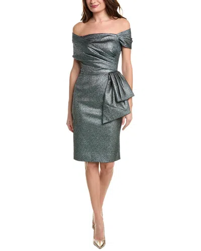 Teri Jon By Rickie Freeman Metallic Wrap Bodice Sheath Dress In Blue