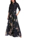 Teri Jon By Rickie Freeman Printed Maxi Dress In Blue