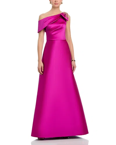 Teri Jon By Rickie Freeman Mikado Asymmetrical Bow Gown In Pink