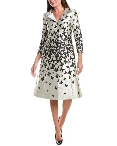 Teri Jon By Rickie Freeman Mikado Butterfly Pattern Coat Dress In Silver