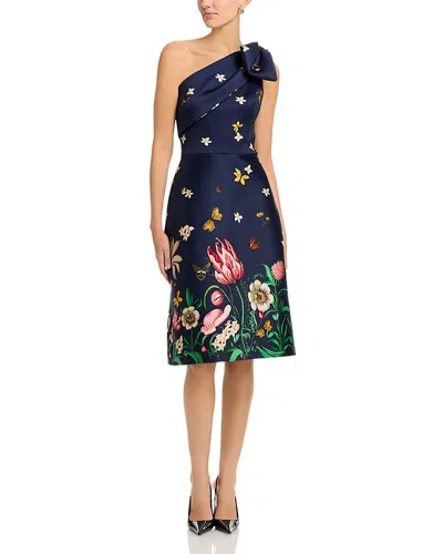 Teri Jon By Rickie Freeman Mikado Floral Butterfly One Shoulder Dress In Multi