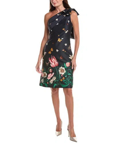 Teri Jon By Rickie Freeman Mikado Floral Butterfly One-shoulder Cocktail Dress In Black