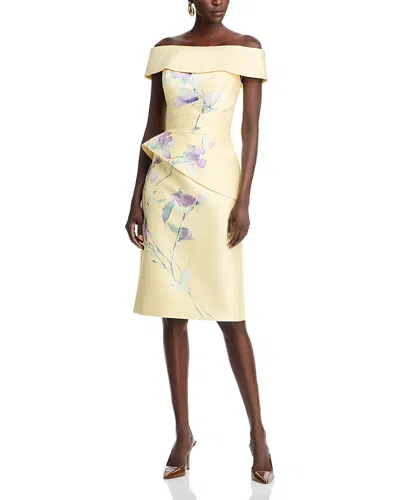 Teri Jon By Rickie Freeman Mikado Floral Peplum Dress In Yellow
