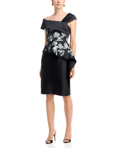 Teri Jon By Rickie Freeman Mikado Floral Peplum Dress In Multi