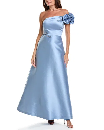 Teri Jon By Rickie Freeman Mikado Flower One-shoulder Bead Applique Gown In Multi