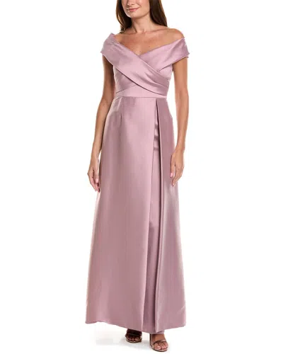 Teri Jon By Rickie Freeman Mikado Off-shoulder Overlay Skirt Gown In Purple