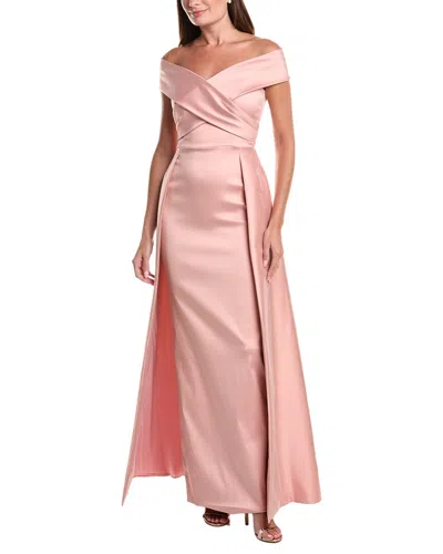 Teri Jon By Rickie Freeman Mikado Portrait Overskirt Gown In Pink