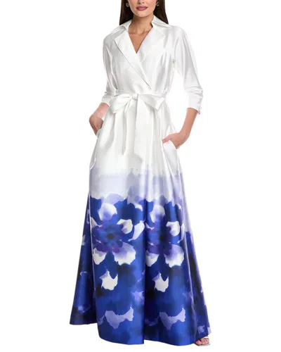 Teri Jon By Rickie Freeman Mikado Print Gown In White