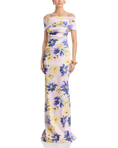Teri Jon By Rickie Freeman Mikado Print Gown In Purple