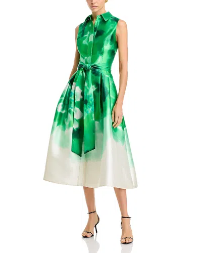 Teri Jon By Rickie Freeman Mikado Shirt Dress In Lime Multi