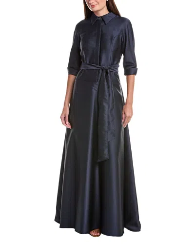 Teri Jon By Rickie Freeman Mikado Shirt Drop-waist Gown In Blue