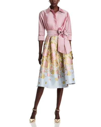 Teri Jon By Rickie Freeman Mixed Media Dress In Dusty Pink