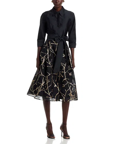 Teri Jon By Rickie Freeman Mixed Media Shirt Dress In Multi