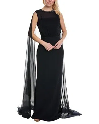 Pre-owned Teri Jon By Rickie Freeman Necklace Chiffon Silk Gown Women's Blue 10