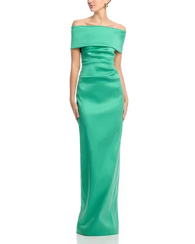 Teri Jon By Rickie Freeman Off Shoulder Mikado Column Gown In Green