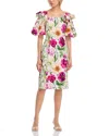 Teri Jon By Rickie Freeman Off-the-shoulder Cotton Floral Balloon Sleeve Dress In Multi