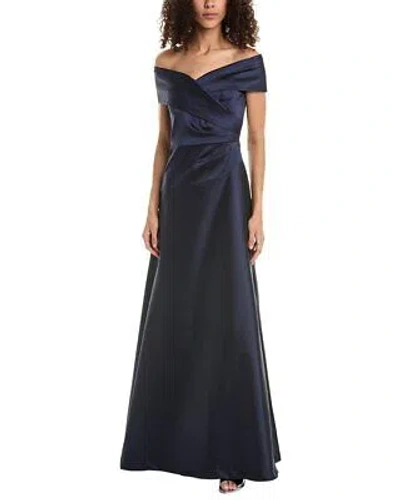Pre-owned Teri Jon By Rickie Freeman Off-the-shoulder Gown Women's In Blue