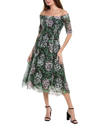 Teri Jon By Rickie Freeman Off-the-shoulder Lace Midi Dress In Black