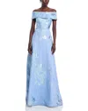 Teri Jon By Rickie Freeman Off-the-shoulder Metallic Floral Jacquard Gown In Peri Multi