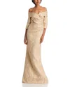 Teri Jon By Rickie Freeman Off-the-shoulder Metallic Jacquard Gown In Pink