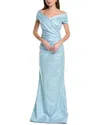 Teri Jon By Rickie Freeman Off-the-shoulder Taffeta Gown In Blue