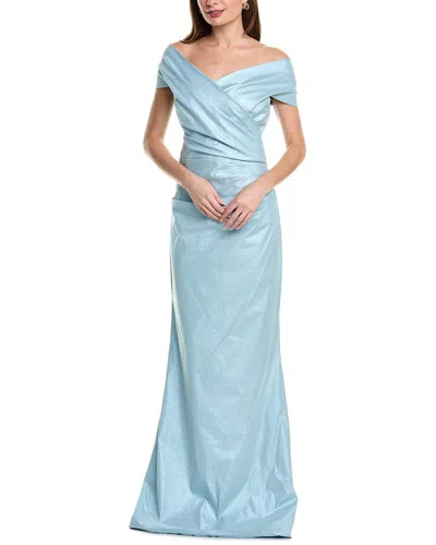 Teri Jon By Rickie Freeman Off-the-shoulder Taffeta Gown In Blue