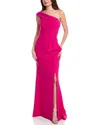 Teri Jon By Rickie Freeman One Shoulder Side Drape Gown In Pink