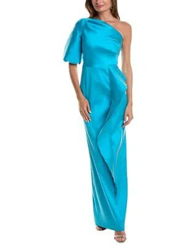 Pre-owned Teri Jon By Rickie Freeman One-shoulder Gown Women's In Blue