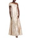 Teri Jon By Rickie Freeman One-shoulder Jacquard Gown In Gold
