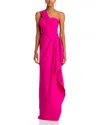 Teri Jon By Rickie Freeman One Shoulder Side Drape Gown In Hot Pink