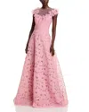 Teri Jon By Rickie Freeman Organza Floral Gown In Rose Pink