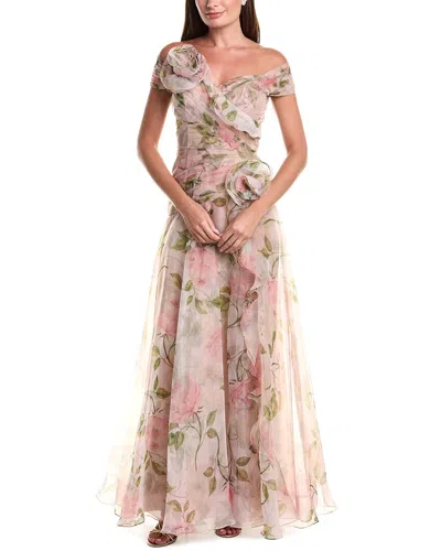 Teri Jon By Rickie Freeman Organza Floral Ruffle Trim Inset Dress In Multi