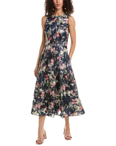 Teri Jon By Rickie Freeman Organza Jacquard Midi Dress In Blue