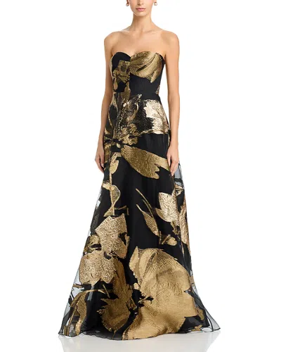 Teri Jon By Rickie Freeman Organza Jacquard Strapless Gown In Black