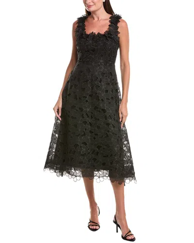 Teri Jon By Rickie Freeman Organza Lace 3d A-line Dress In Black