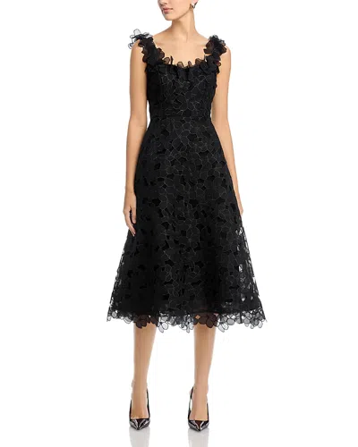 Teri Jon By Rickie Freeman Organza Lace 3d Floral Dress In Black