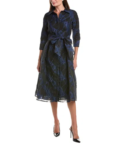 Teri Jon By Rickie Freeman Organza Web Pattern Shirtdress In Black
