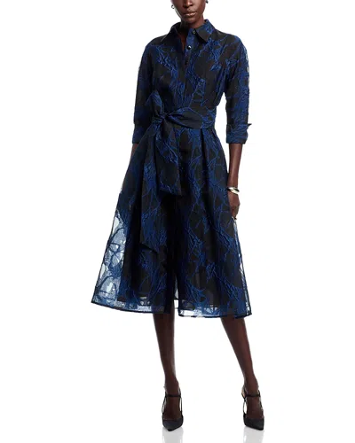 Teri Jon By Rickie Freeman Organza Web Shirt Dress In Blue