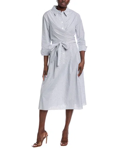 Teri Jon By Rickie Freeman Pinstripe Wrap Dress In Blue