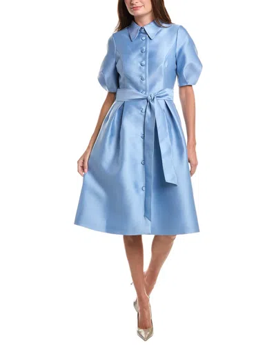 Teri Jon By Rickie Freeman Pique Faille Puff Sleeve Shirtdress In Blue