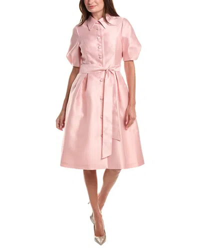 Teri Jon By Rickie Freeman Pique Faille Puff Sleeve Shirtdress In Pink